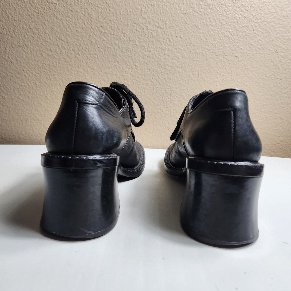 Esprit Womens |8.5| VTG Y2K Black Leather Chunky Block Heel Oxford Lace Up Shoes - Picture 7 of 10